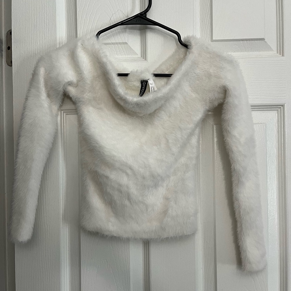 Fluffy Off the Shoulder White Sweater